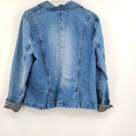 Shaver lake XL Blue  black white checkered sleeve lace pockets collared jacket - Picture 8 of 8